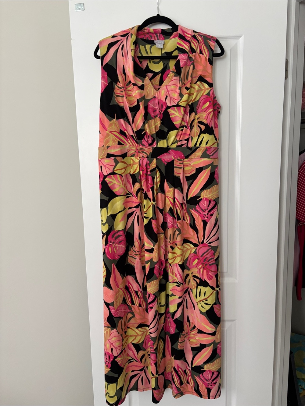 NWT CHICO'S SLEEVELESS PLEATED MAXI DRESS V NECK TROPICAL PLUS 16 18 1X